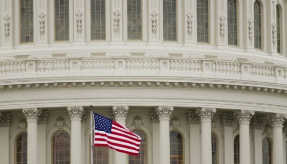 Washington, DC, USA,American Flag on the Capitol Building